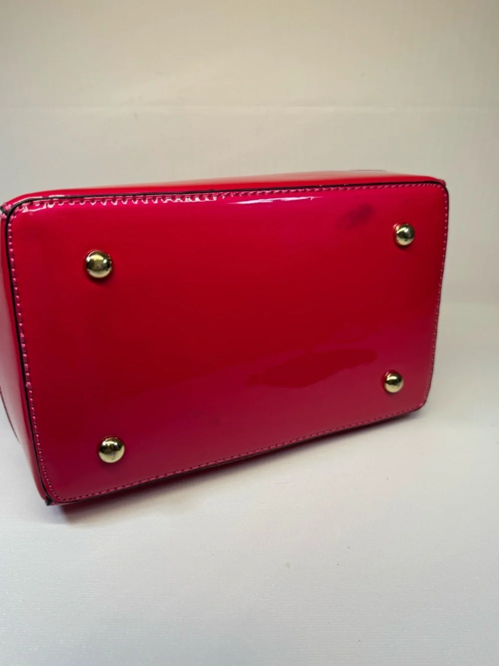 Hot Pink Patent Satchel Crossbody Bag Structured Top Handle Bow Lining